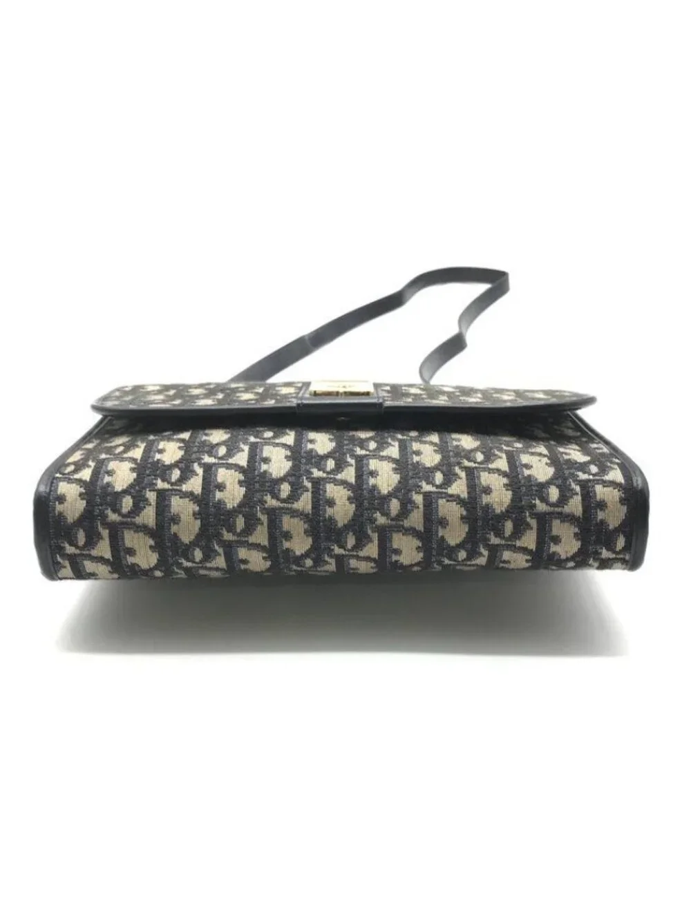 Dior Trotter Shoulder Bag Canvas Leather Push Lock Navy
